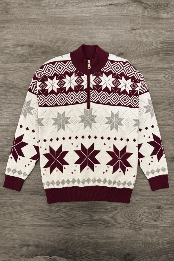 Mom & Me - Gray & Burgundy Nordic Sweater | Sparkle in Pink