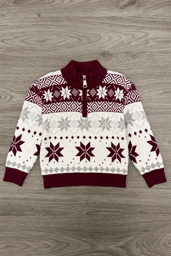 Mom & Me - Gray & Burgundy Nordic Sweater | Sparkle in Pink