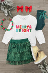 "Merry & Bright" Green Fringe Sequin Skirt Set | Sparkle in Pink