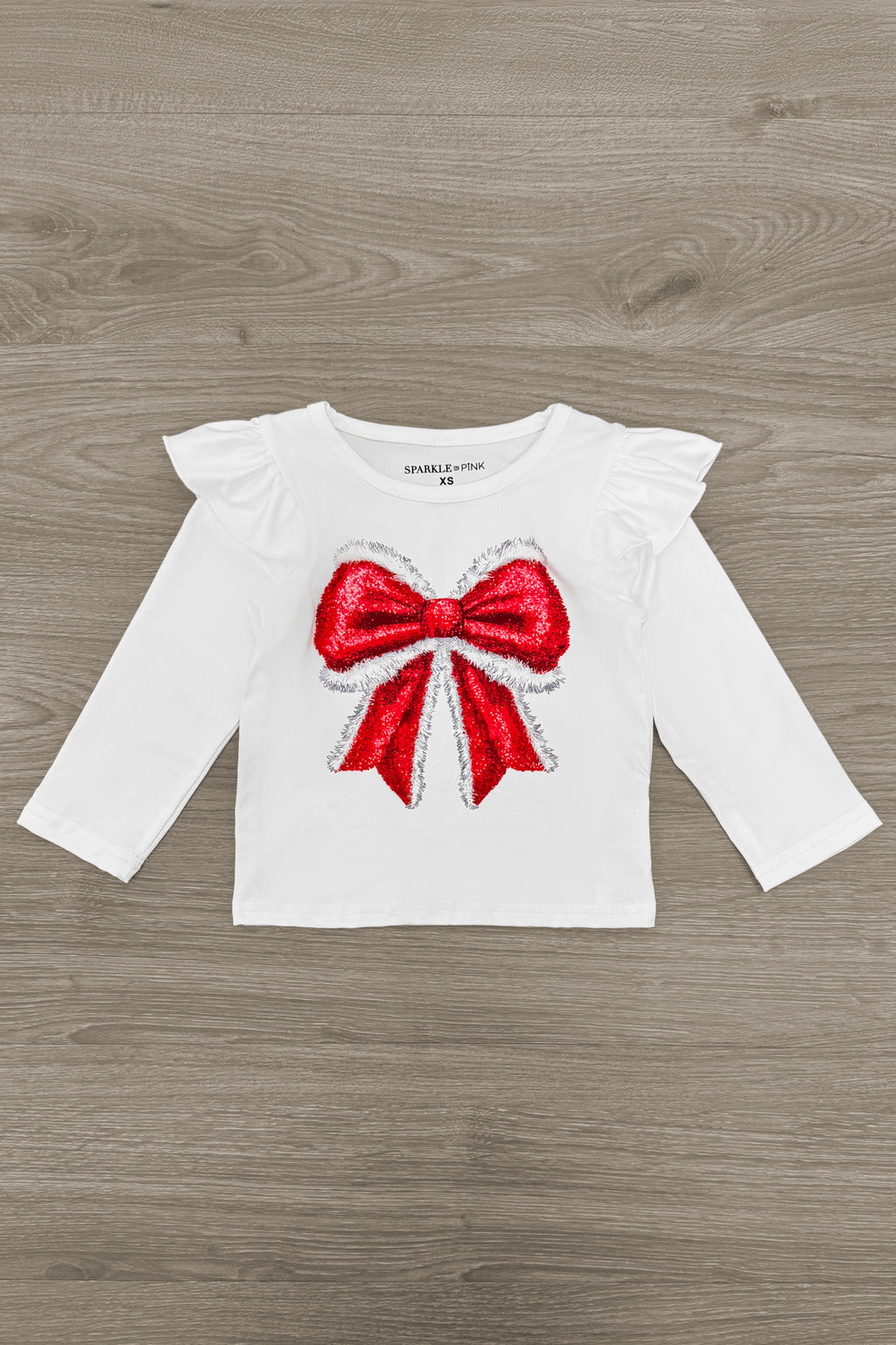 Santa Bow Glitter Bell Bottom Set | Sparkle in Pink