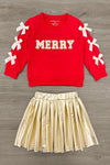 "Merry" Pearl Bow Metallic Skirt Set | Sparkle in Pink