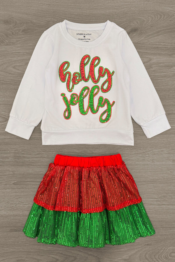 "Holly Jolly" Red & Green Sequin Skirt Set | Sparkle in Pink