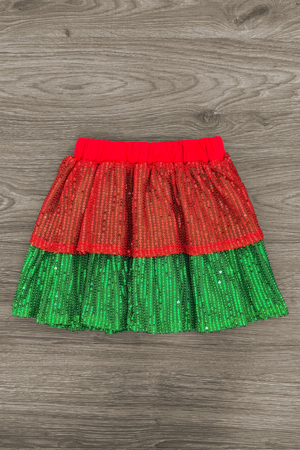 "Holly Jolly" Red & Green Sequin Skirt Set | Sparkle in Pink