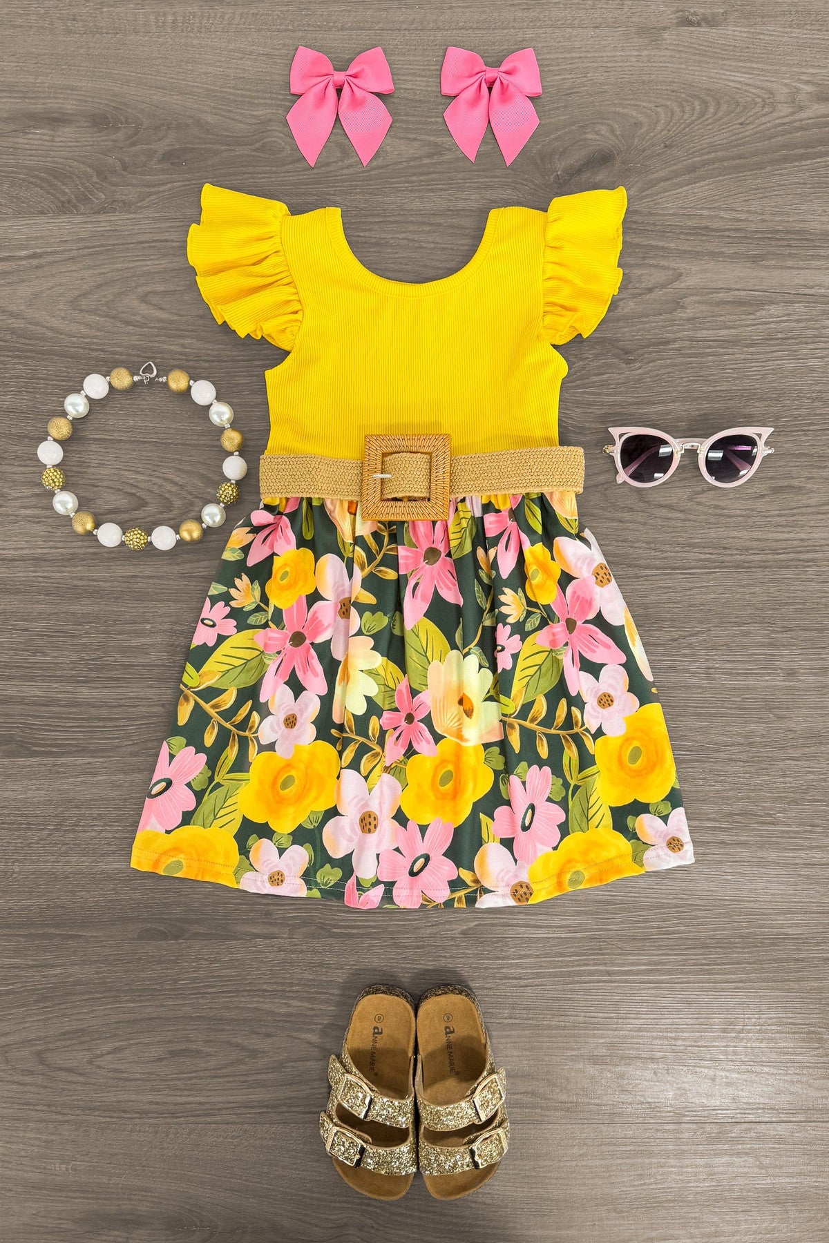 Mustard & Green Floral Dress | Sparkle In Pink