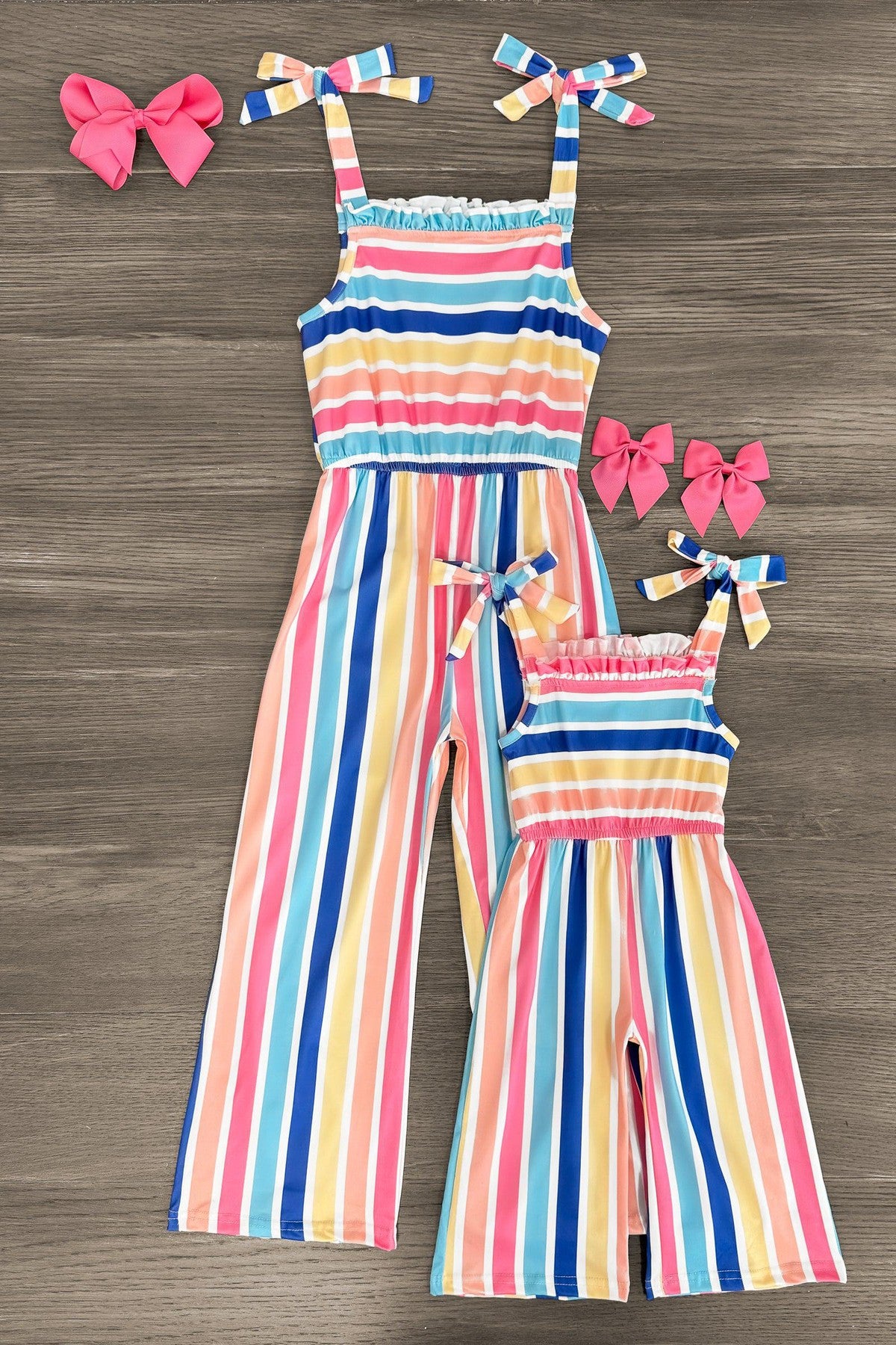 Mom & Me - Rainbow Striped Jumpsuit - Sparkle in Pink