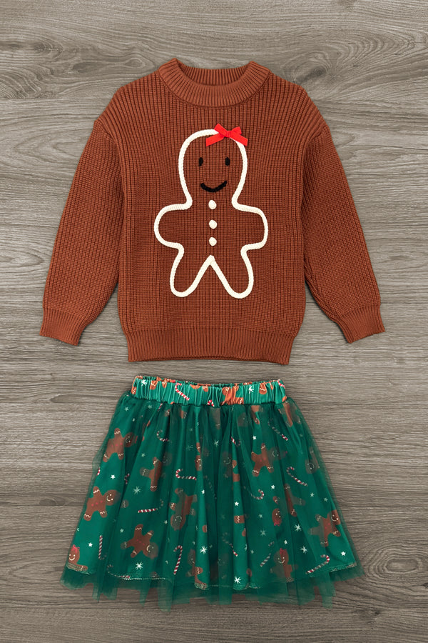 Green Gingerbread Tutu Skirt Set | Sparkle in Pink