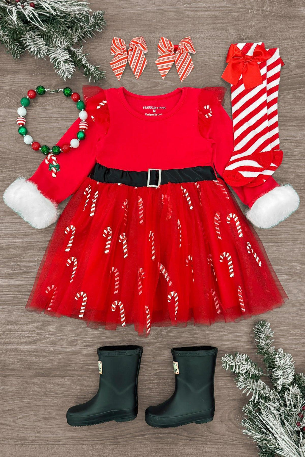 Red Glitter Candy Cane Tutu Dress