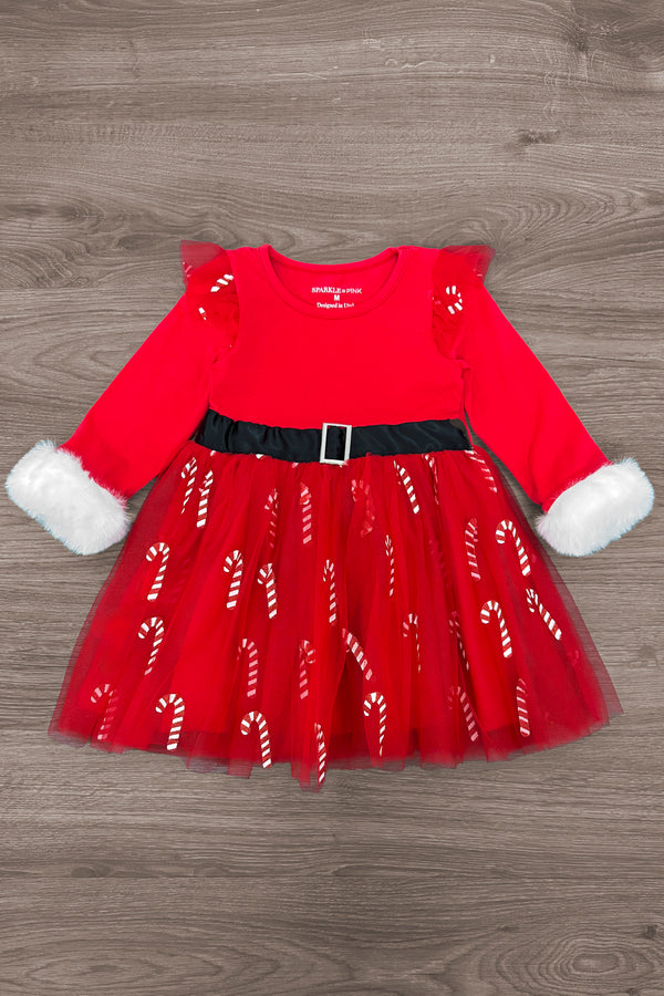 Red Glitter Candy Cane Tutu Dress