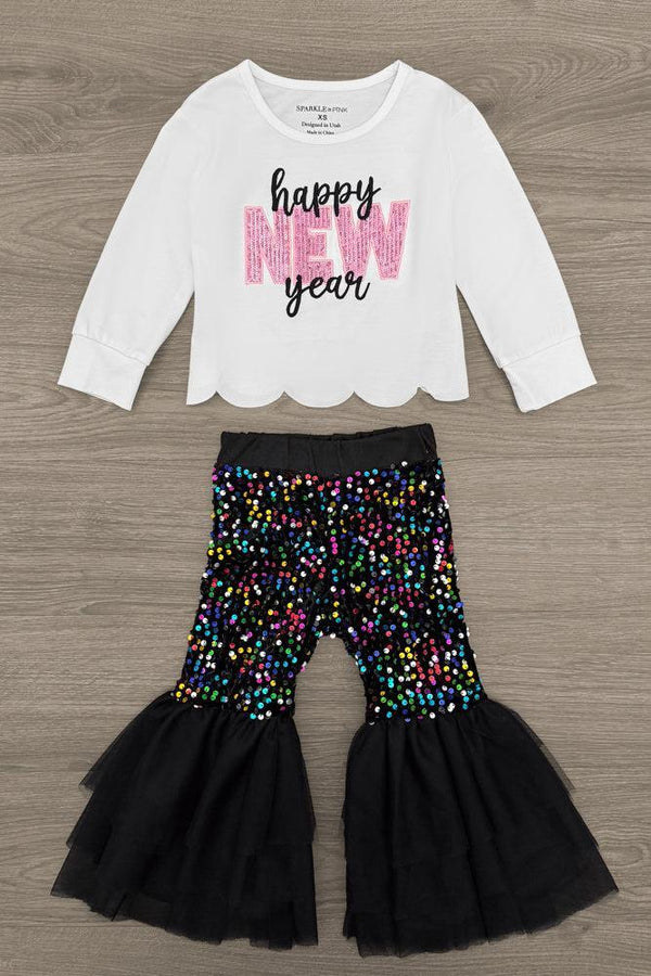 "Happy New Year" Sequin Bell Bottom Set