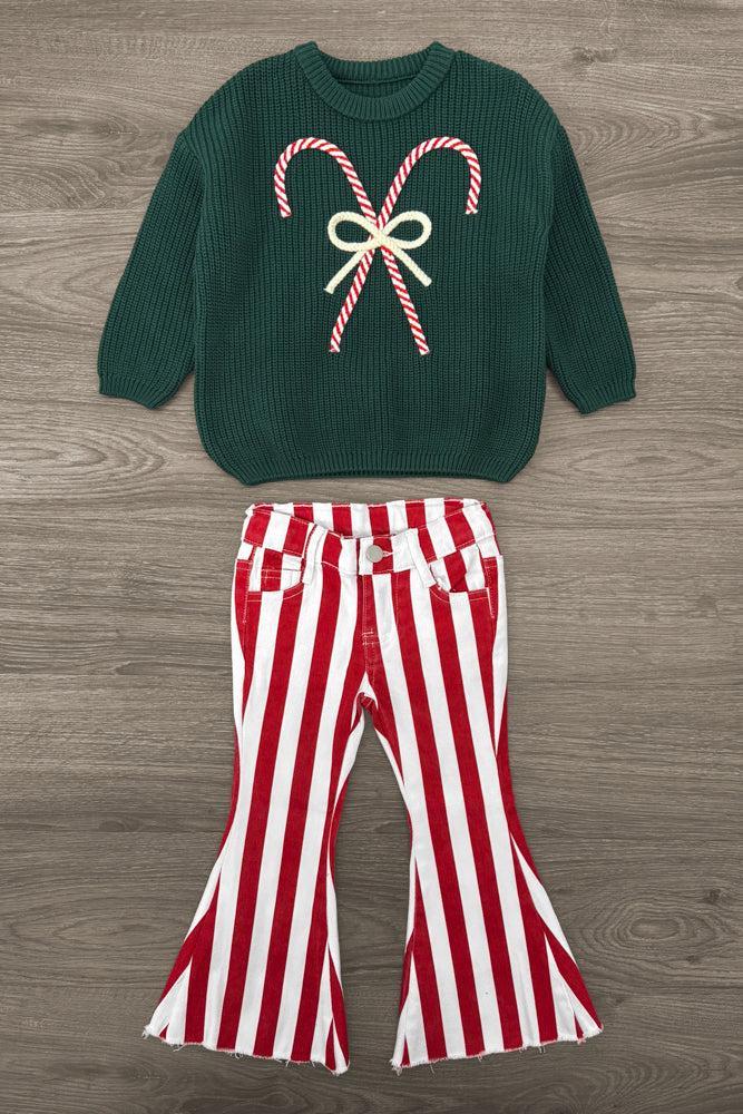 Candy Cane Knit Sweater Denim Flare Set
