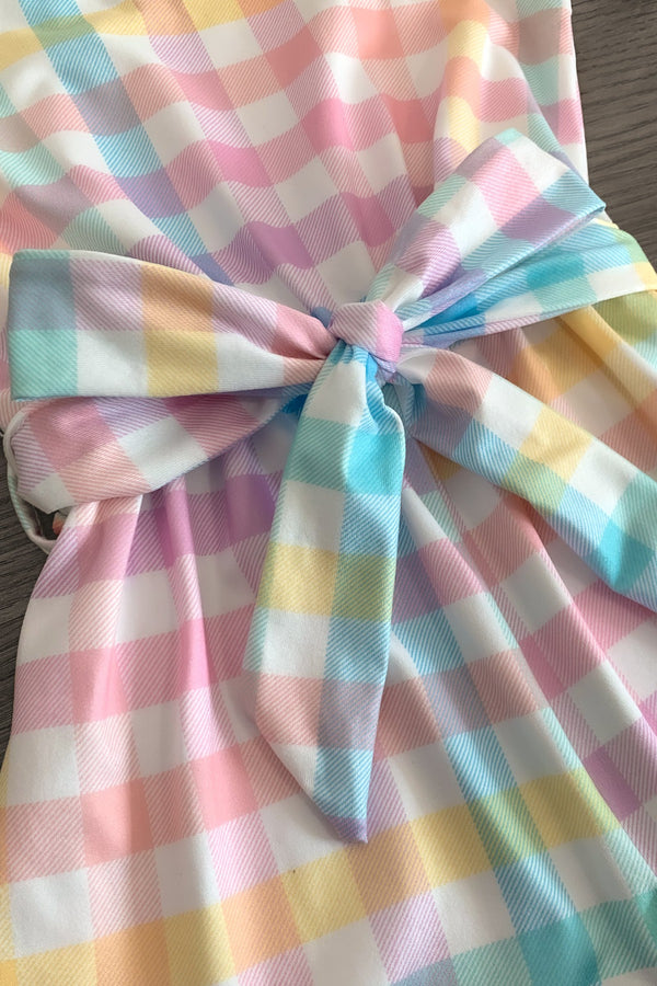 Pastel Rainbow Plaid Romper - Sparkle in Pink