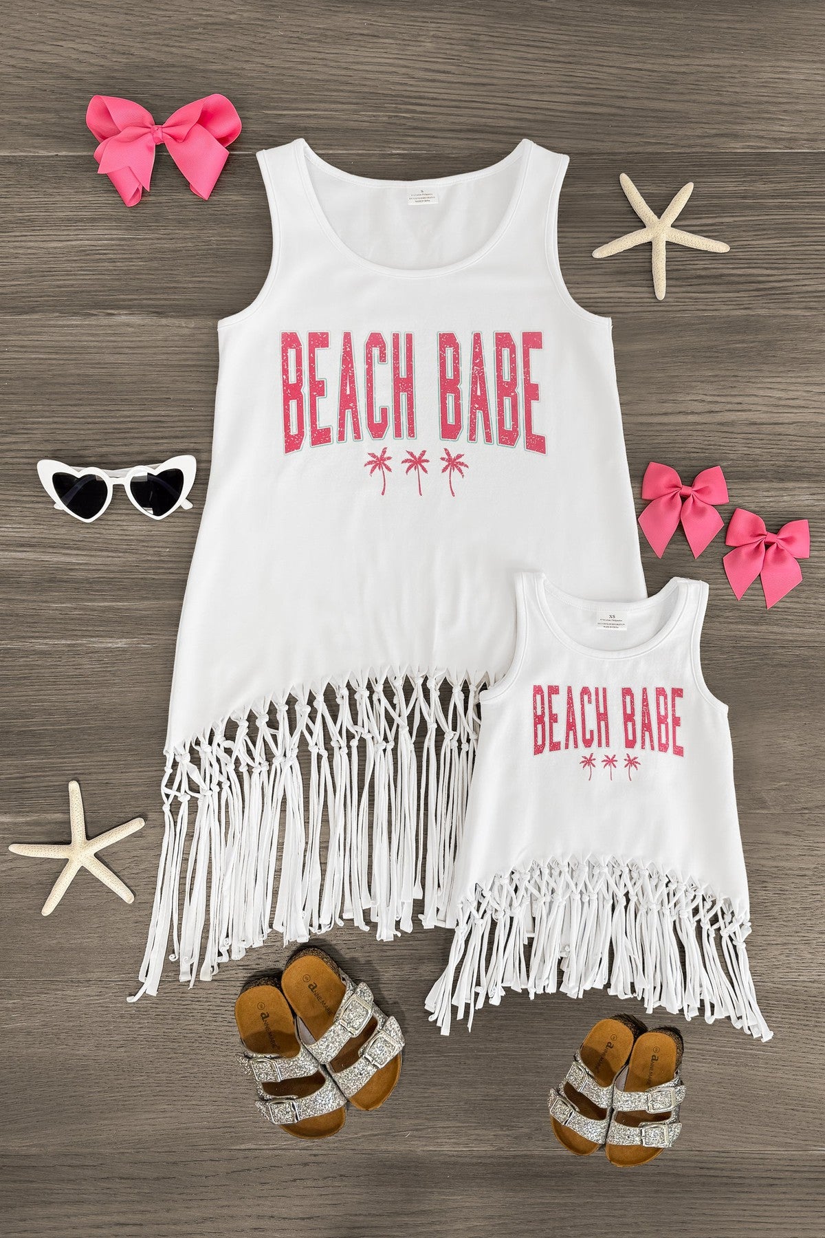 Mom & Me - "Beach Babe" Fringe Tank Top - Sparkle in Pink
