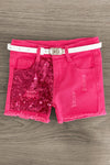 "Let's Go Party" Pink Denim Short Set - Sparkle in Pink