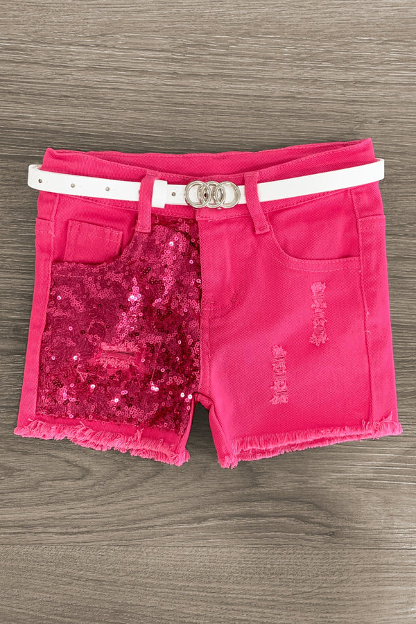 "Let's Go Party" Pink Denim Short Set - Sparkle in Pink