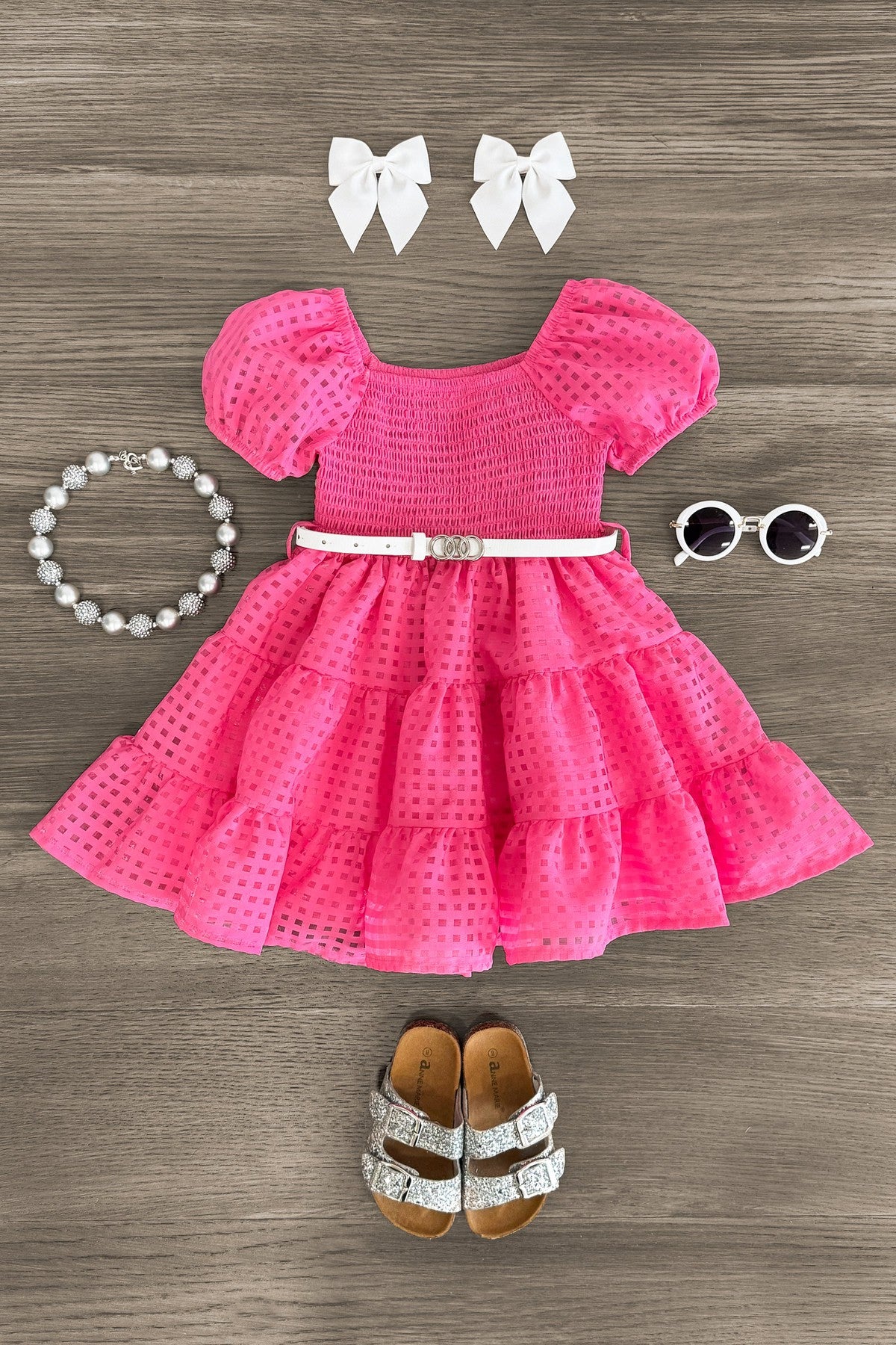 Hot Pink Smocked Puff Sleeve Dress - Sparkle in Pink