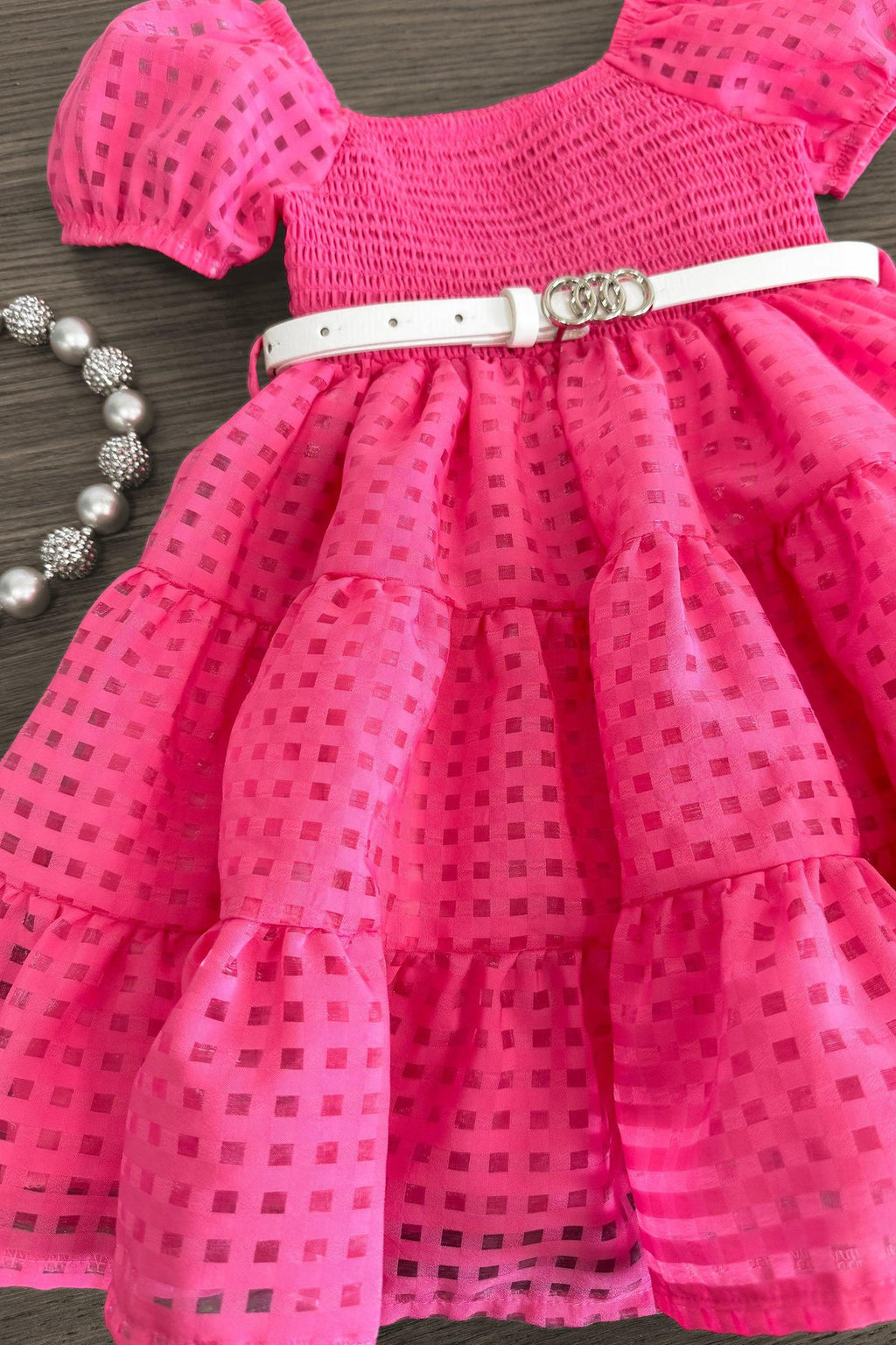 Hot Pink Smocked Puff Sleeve Dress - Sparkle in Pink