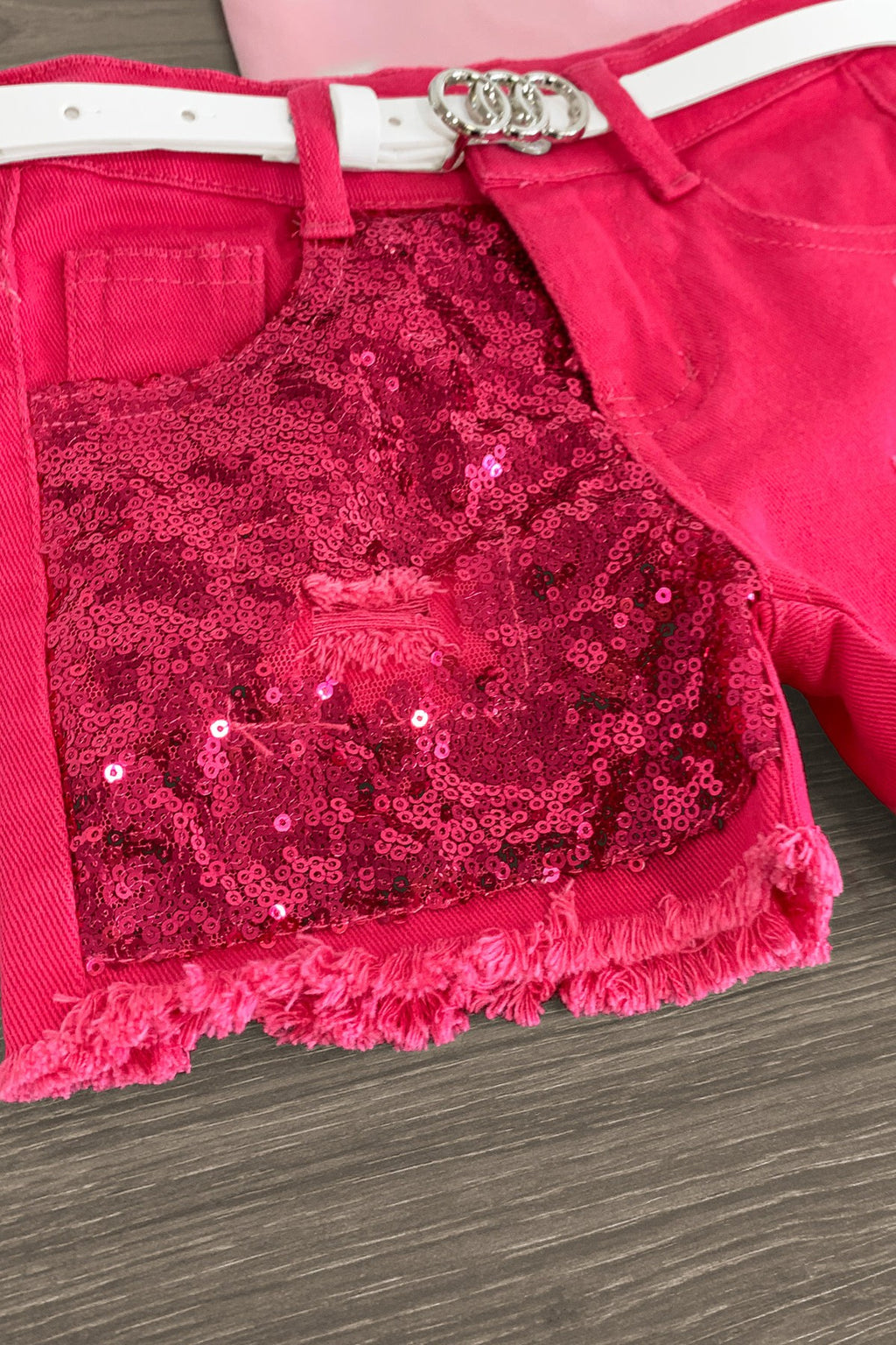 "Let's Go Party" Pink Denim Short Set - Sparkle in Pink