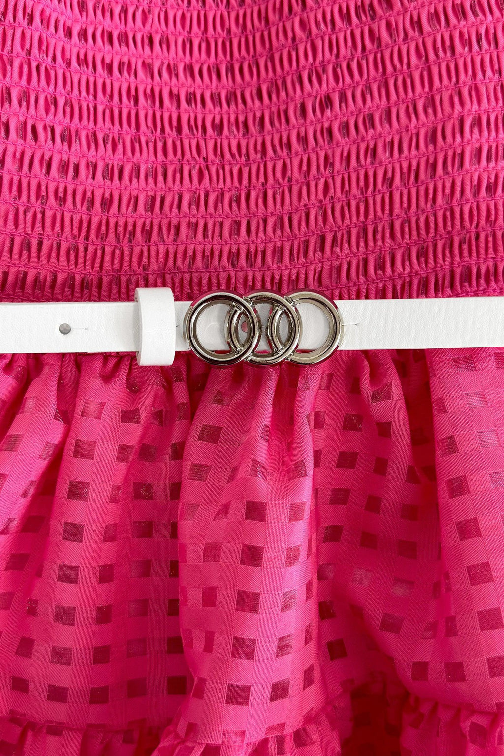 Hot Pink Smocked Puff Sleeve Dress - Sparkle in Pink