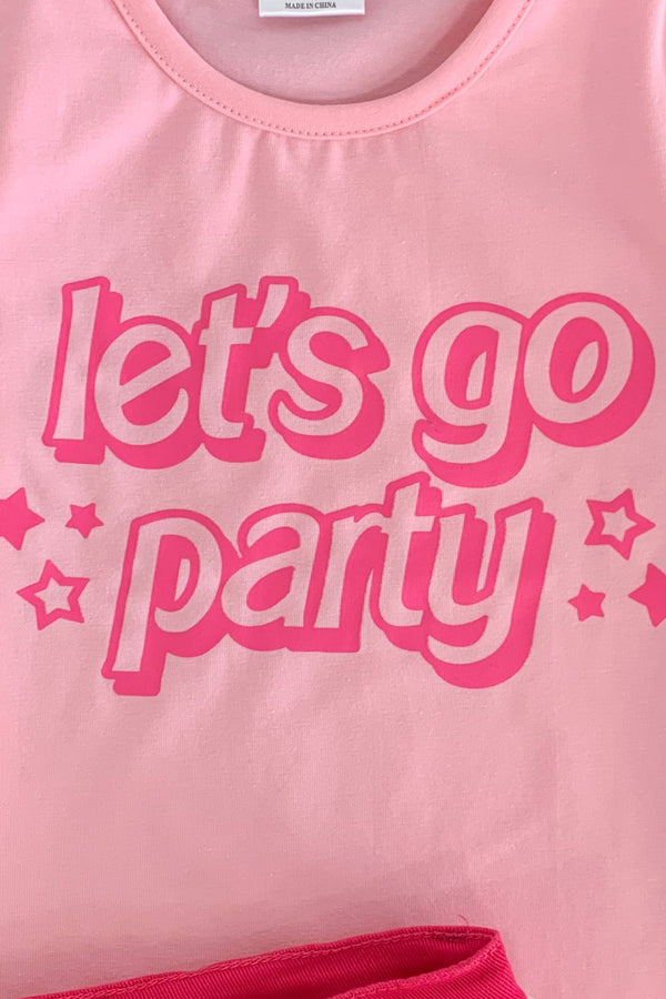 "Let's Go Party" Pink Denim Short Set - Sparkle in Pink