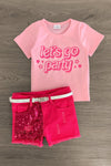 "Let's Go Party" Pink Denim Short Set - Sparkle in Pink