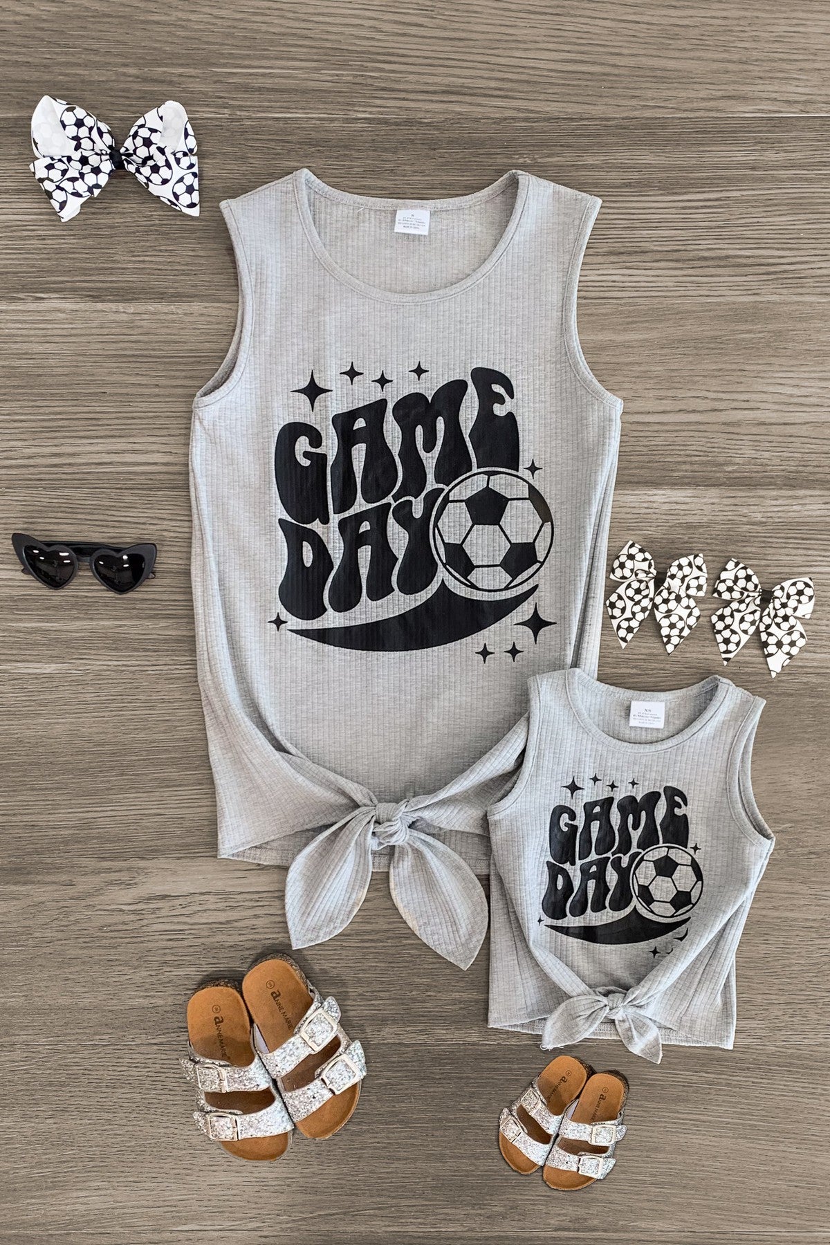Mom & Me - "Game Day" Gray Ribbed Tank Top - Sparkle in Pink