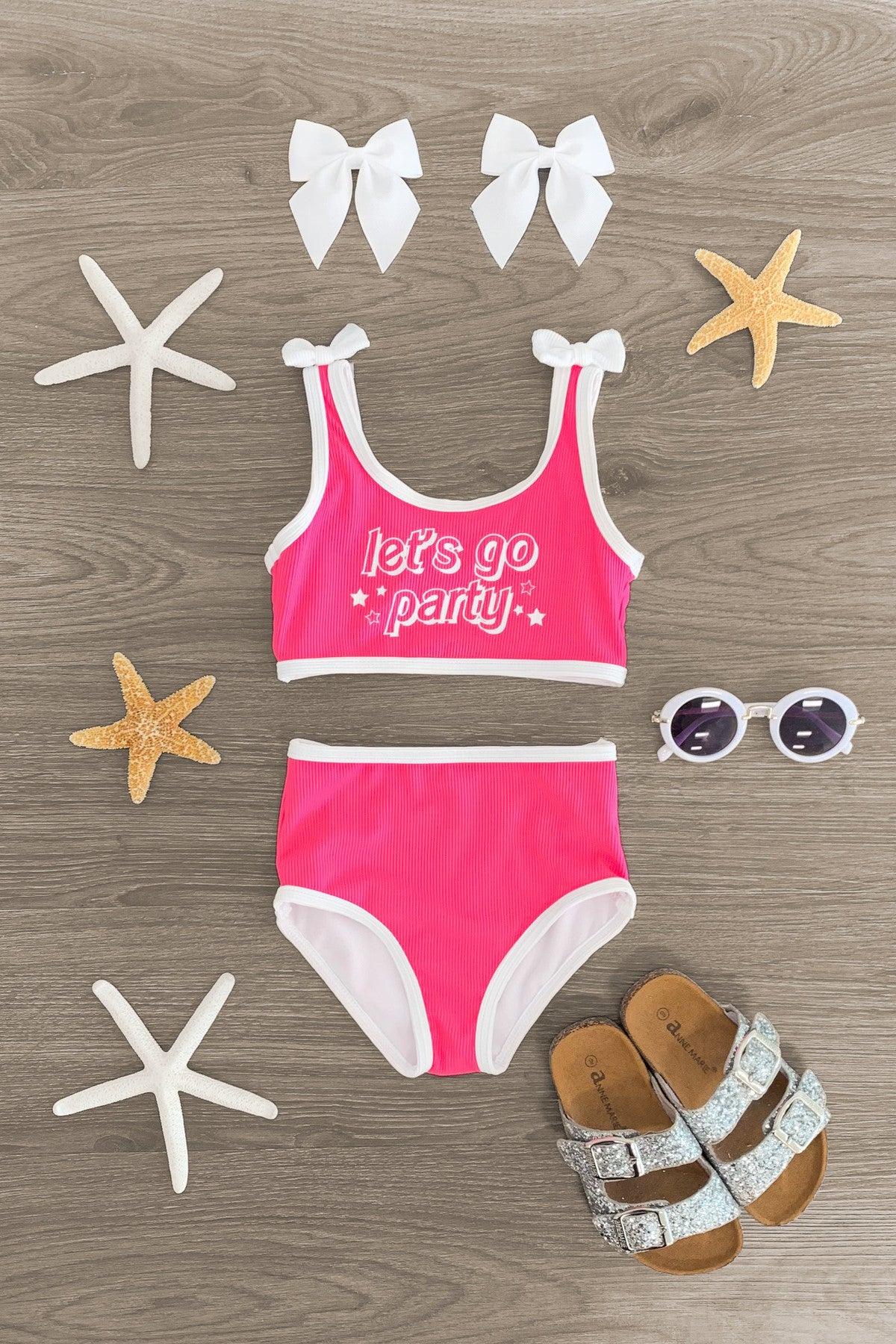 "Let's Go Party" Neon Pink Bikini - Sparkle in Pink