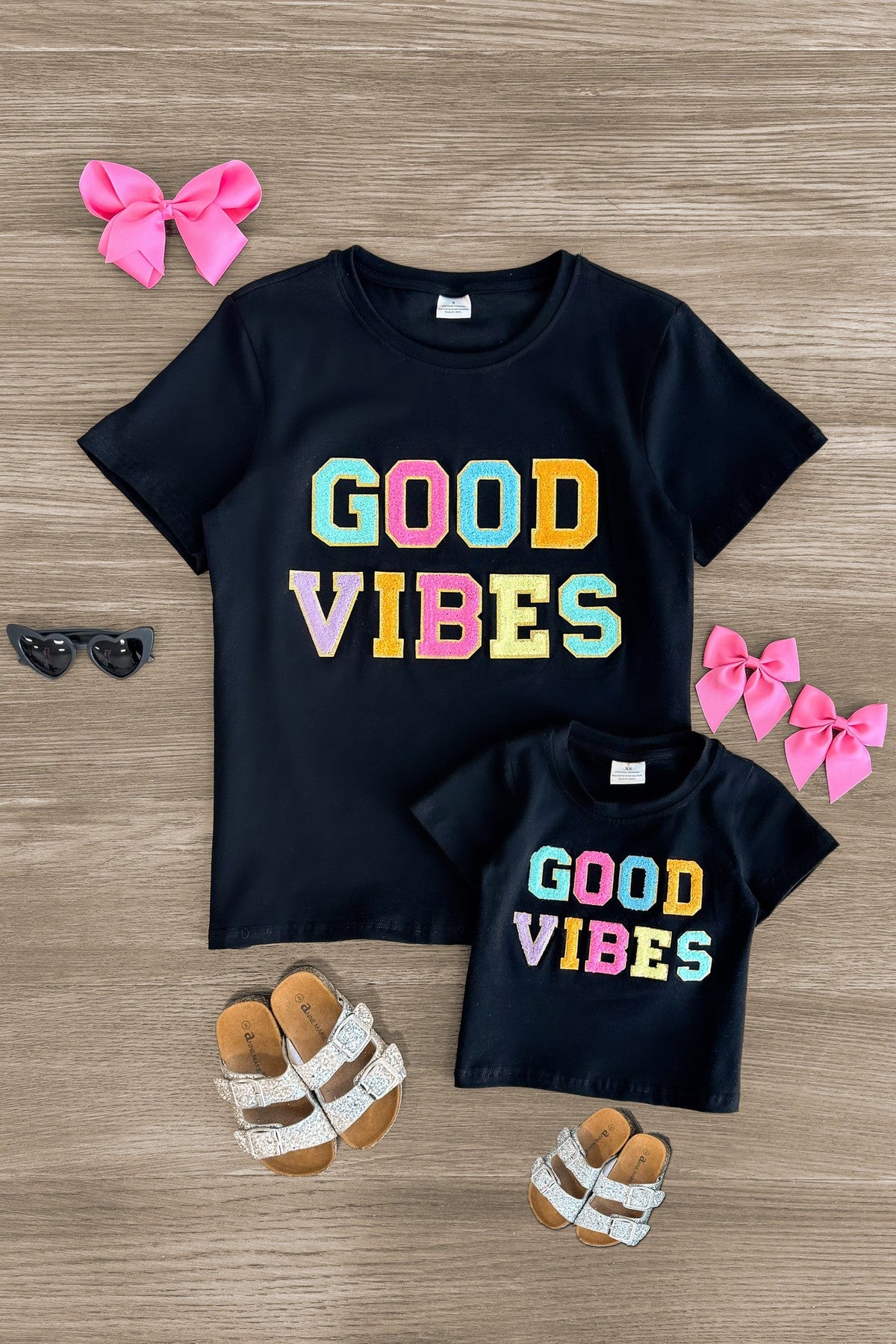 Mom & Me - "Good Vibes" Rainbow Chenille Patch Top - Sparkle in Pink