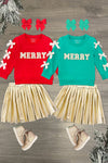 "Merry" Pearl Bow Metallic Skirt Set | Sparkle in Pink