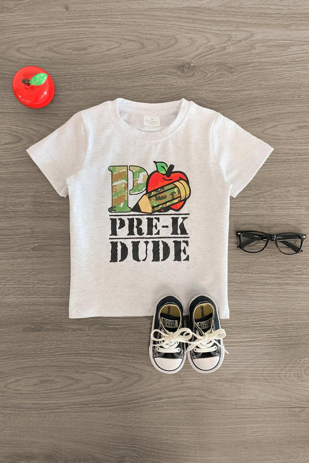 "Pre-K - 3rd Grade Dude" Gray Camo Top - Sparkle in Pink