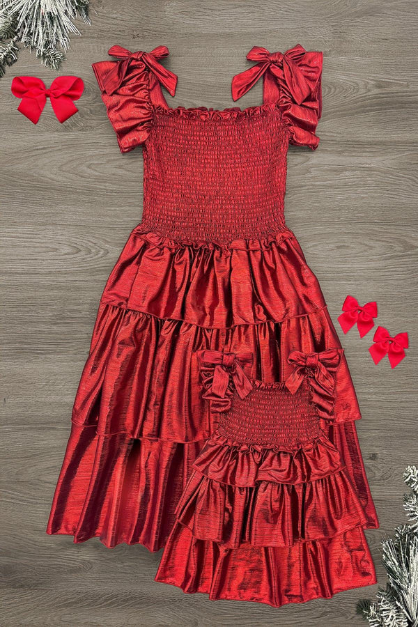 Mom & Me - Red & Green Metallic Dress | Sparkle in Pink