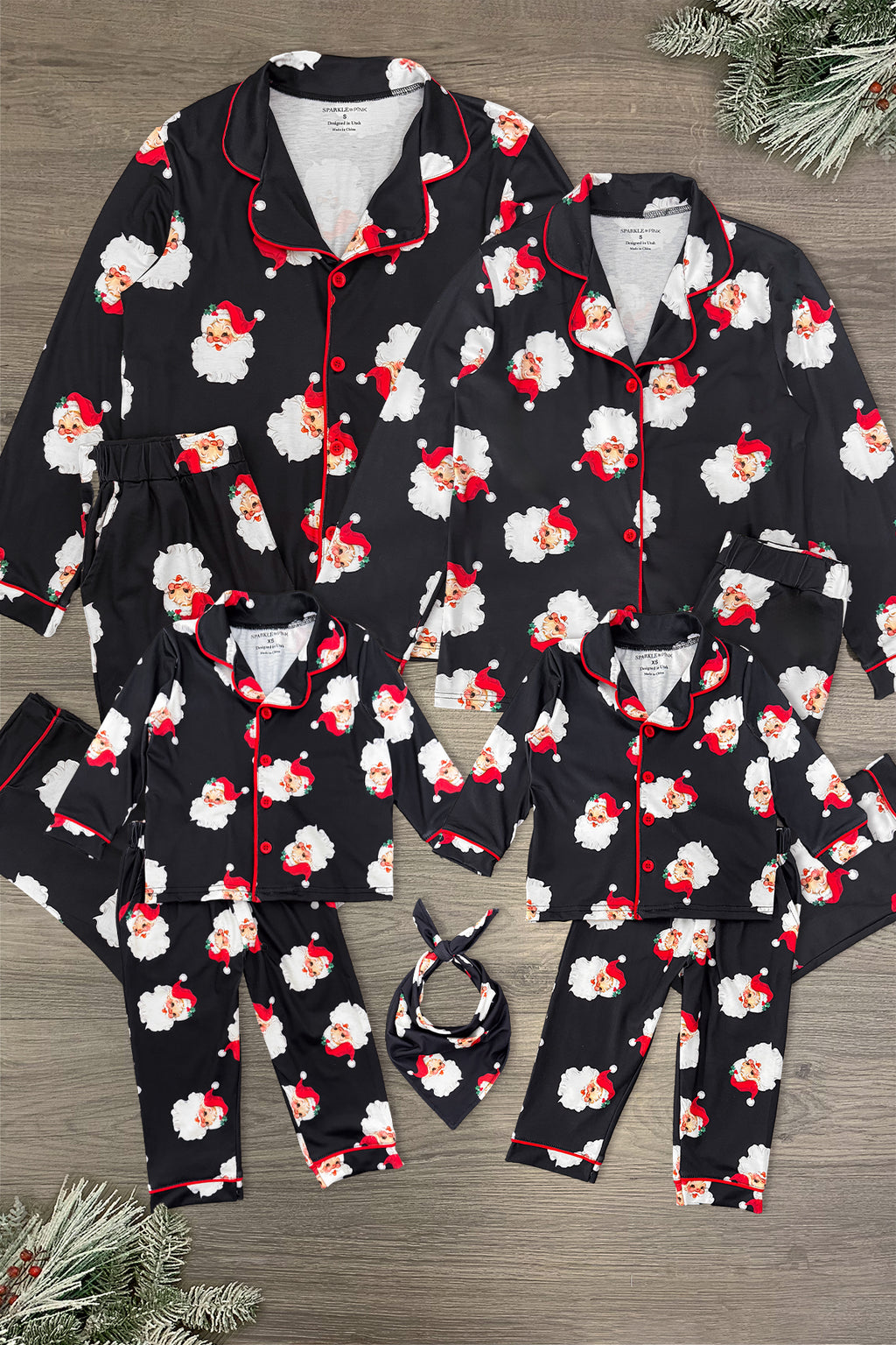 Vintage Santa Family Pajamas - AND PET BANDANA!