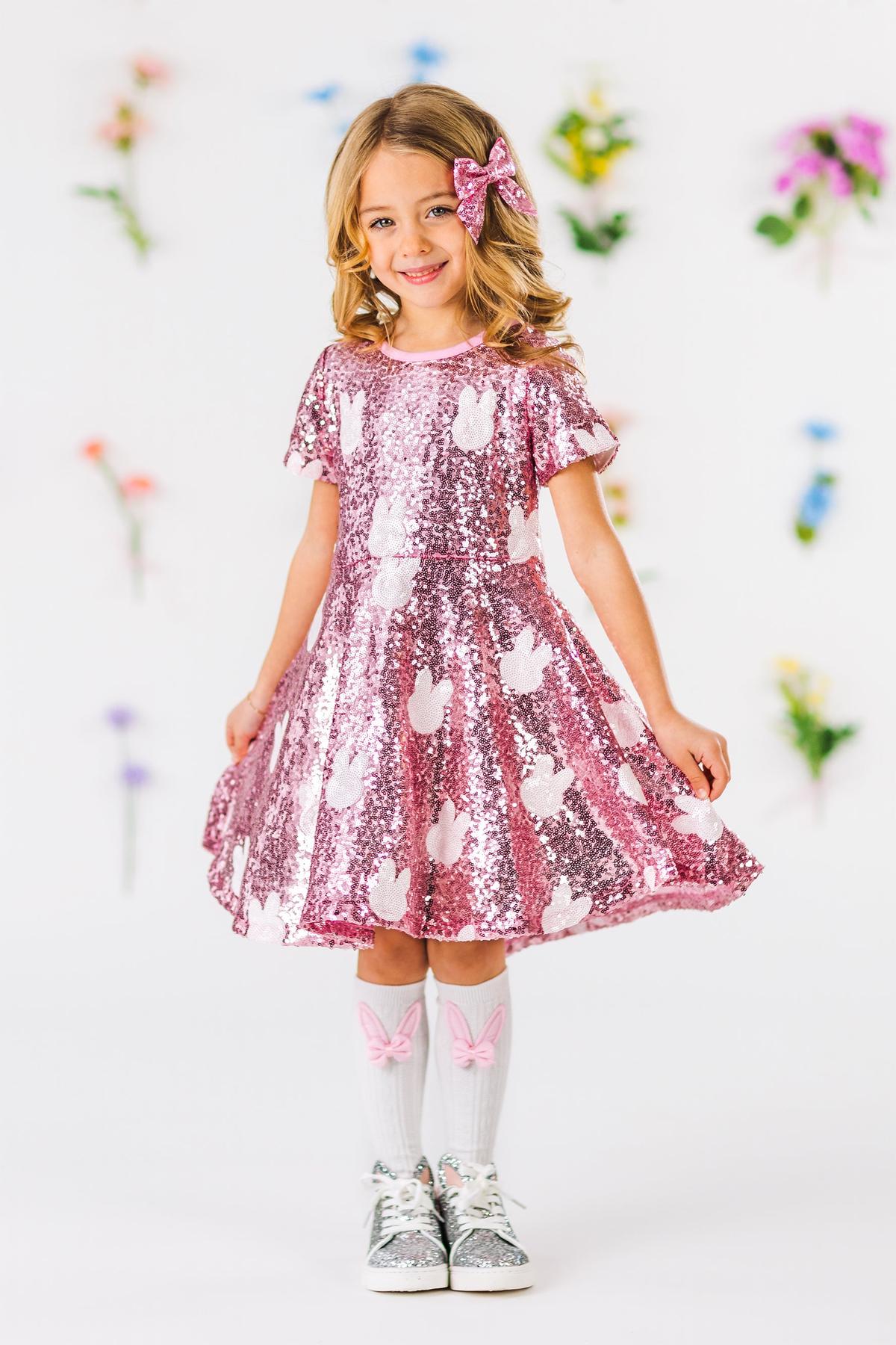 Pink Sequin Bunny Dress | Girls' Easter & Spring Clothing Sparkle In Pink Pink Sequin Bunny Dress | Girls' Easter & Spring Clothing Sparkle In Pink