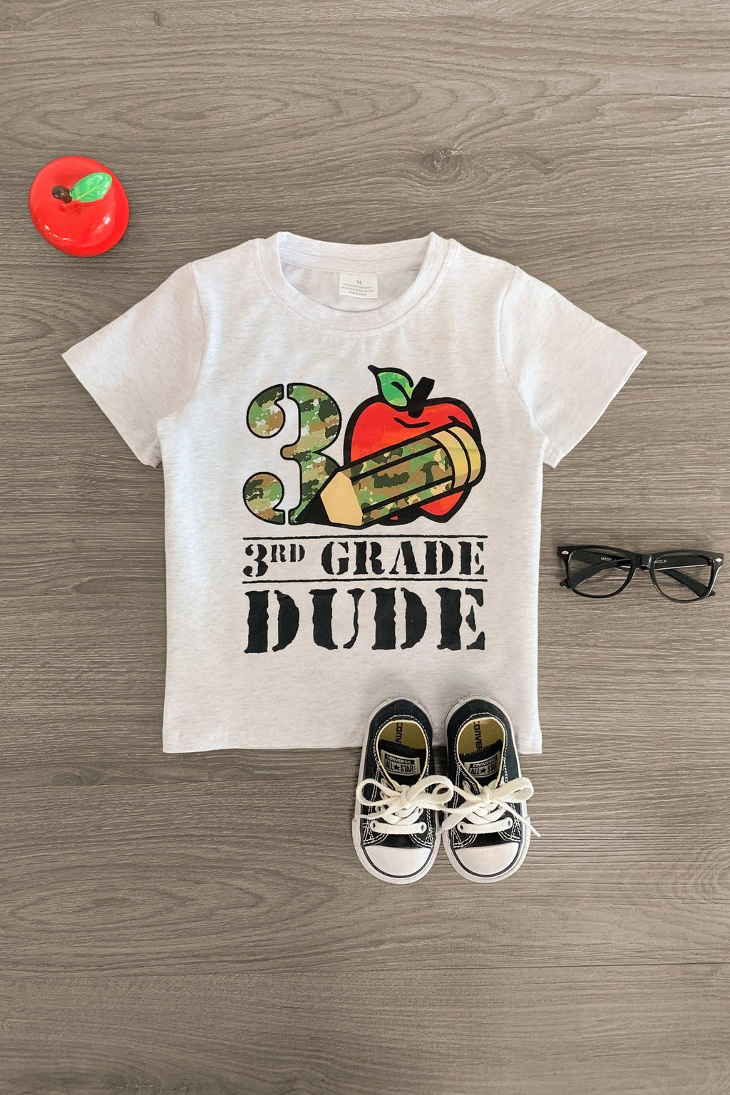 "Pre-K - 3rd Grade Dude" Gray Camo Top - Sparkle in Pink