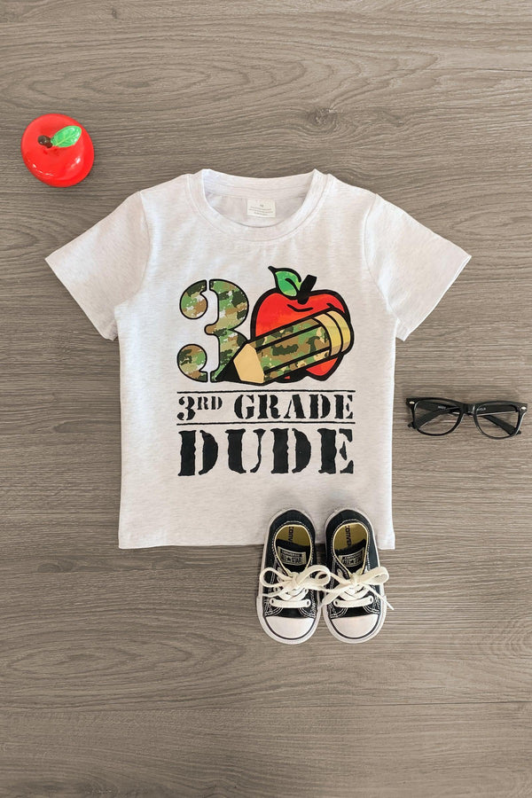 "Pre-K - 3rd Grade Dude" Gray Camo Top - Sparkle in Pink
