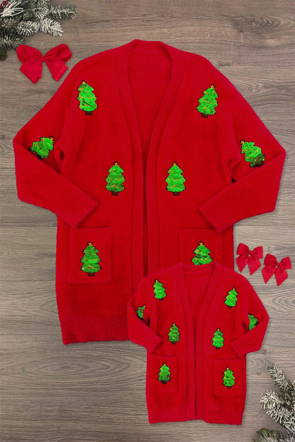 Mom & Me - Cozy Sequin Christmas Tree Cardigan | Sparkle in Pink