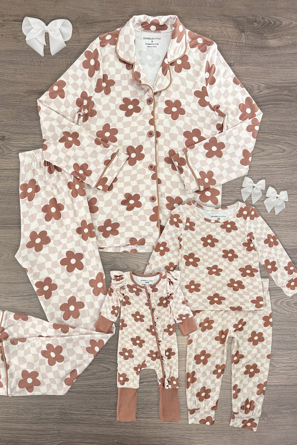 Mom & Me - Bamboo Checkered Blossoms Pajamas | Sparkle in Pink