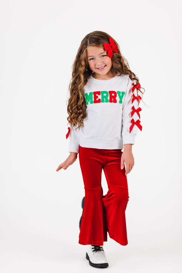 "Merry" Red Velvet Bell Bottom Set | Sparkle in Pink