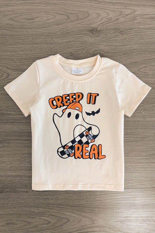 "Creep It Real" Cream Skater Ghost Top | Sparkle in Pink