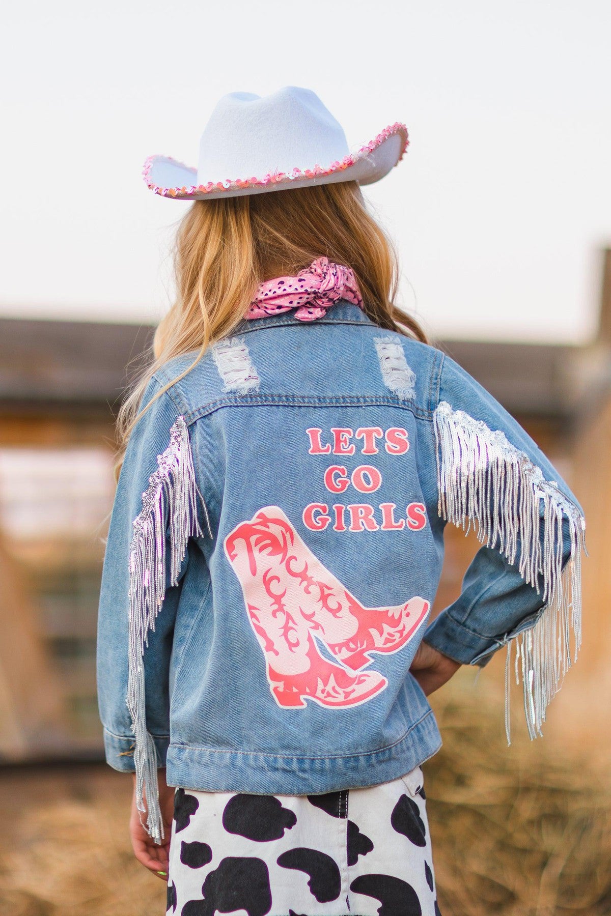 Fringe Denim Jean Jacket With Bling Let's Go Girls