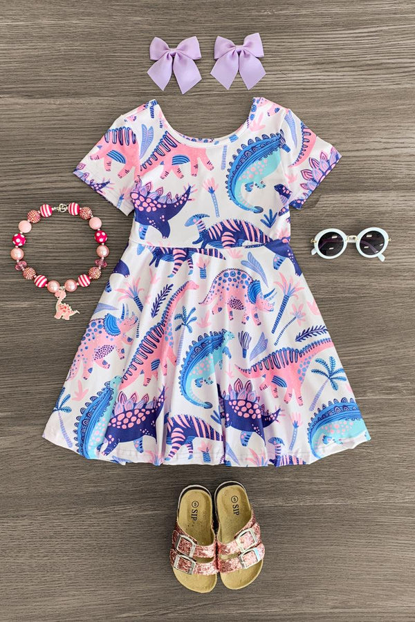 Pink & Purple Tropical Dinosaur Dress - Sparkle in Pink