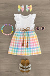 White Pastel Rainbow Plaid Dress - Sparkle in Pink