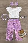 Lavender Floral Lace Pant Set - Sparkle in Pink