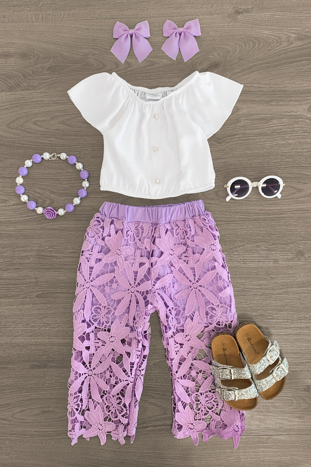 Lavender Floral Lace Pant Set - Sparkle in Pink