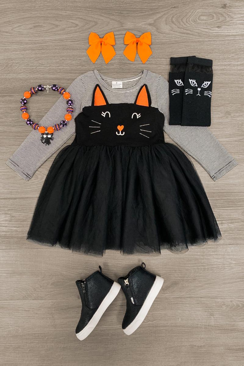 Striped Black Cat Tutu Dress - Sparkle in Pink