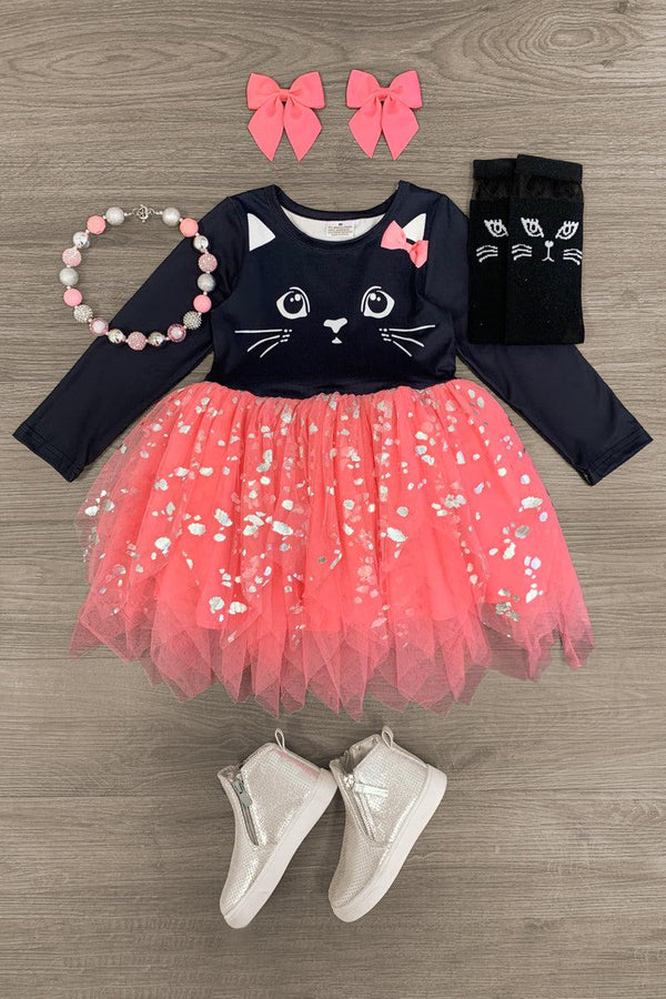 Black Cat Tutu Dress - Sparkle in Pink