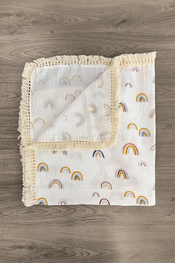 White Rainbow Muslin Blanket - Sparkle in Pink