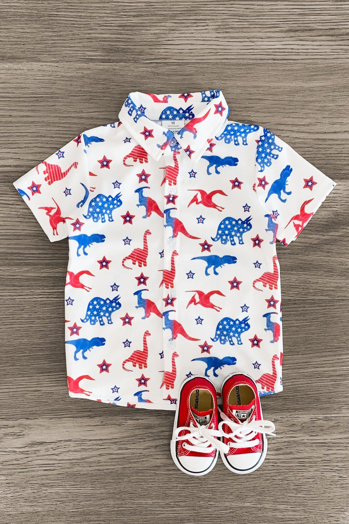 American Dinosaur Button Down Shirt Boys' 4th of July Clothing