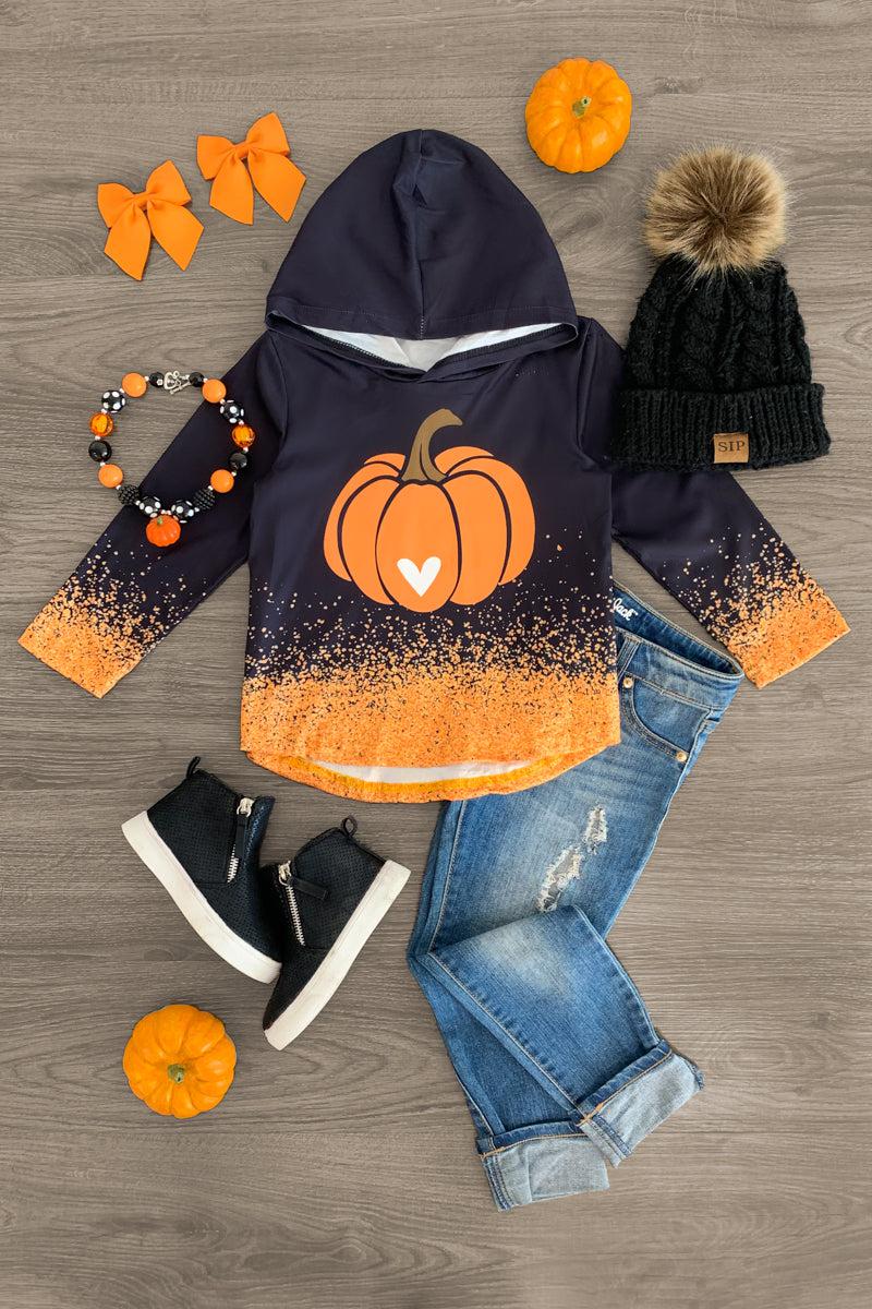 Black & Orange Pumpkin Heart Hoodie | Sparkle In Pink