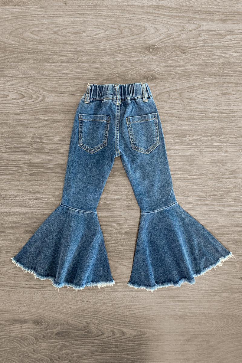 Blue Denim Bell Bottom Jeans Girls' Fall Clothing – Sparkle In Pink