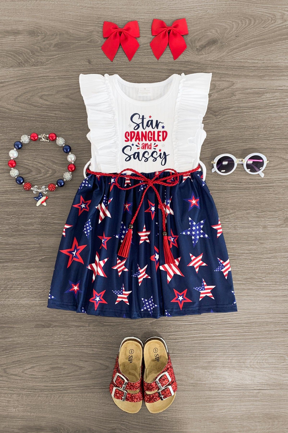 "Star Spangled and Sassy" Blue Star Dress - Sparkle in Pink